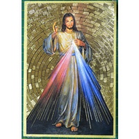 Devine Mercy Gold Foiled Embossed Wood Plaque, Crafted In Italy, Beautiful Item