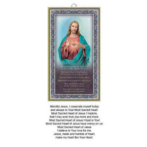 Gold Foiled Wood Prayer Plaque, Sacred Heart Of Jesus, Crafted In Italy