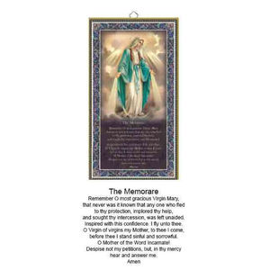 Gold Foiled Wood Prayer Plaque, MIRACULOUS - THE MEMORARE, Crafted In Italy
