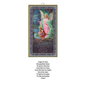Gold Foiled Wood Prayer Plaque, GUARDIAN ANGEL, Crafted In Italy