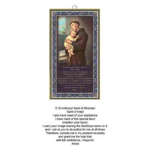 Gold Foiled Wood Prayer Plaque, SAINT ANTHONY, Crafted In Italy