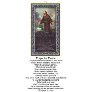 Gold Foiled Wood Prayer Plaque SAINT FRANCIS, PRAYER FOR PEACE, Crafted In Italy