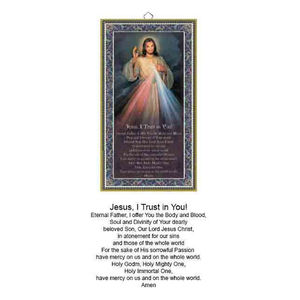 Gold Foiled Wood Prayer Plaque, DIVINE MERCY, JESUS I TRUST IN YOU, Crafted In Italy