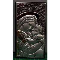 Sterling Silver Lippi Plaque, 150 x 80mm, MOTHER & CHILD, Certificate Guarantee
