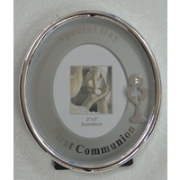FIRST COMMUNION Oval Frame, 100 x 85mm, Silver Plated