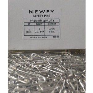 Newey Bulk Safety Pins No. 2, 38mm Silver Tone Nickle Steel, 1gg (1728pcs)