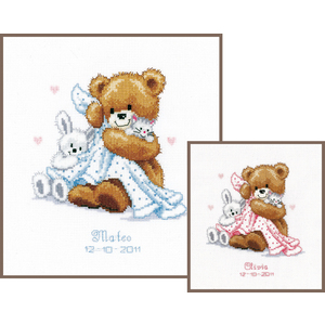 Vervaco BEAR WITH BLANKET Birth Record Counted Cross Stitch Kit PN-0011901