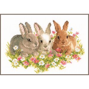 Vervaco RABBITS IN FIELD OF FLOWERS Counted Cross Stitch Kit PN-0143866