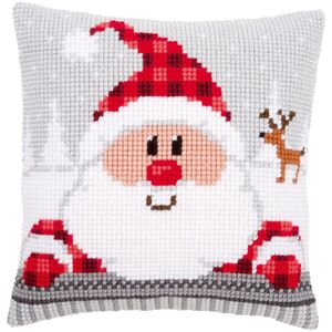 Vervaco SANTA IN PLAID HAT Cross Stitch Cushion Kit 40cm x 40cm PN-0148061