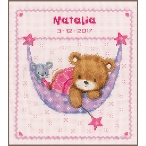 Vervaco LITTLE BEAR IN HAMMOCK Birth Record Counted Cross Stitch Kit PN-0148471