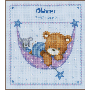 Vervaco LITTLE BEAR IN HAMMOCK Birth Record Counted Cross Stitch Kit PN-0150993