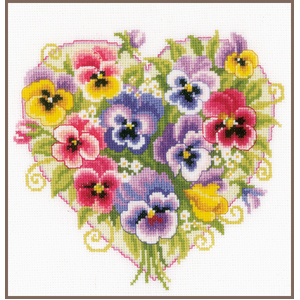 Vervaco PANSIES IN HEART SHAPE Counted Cross Stitch Kit PN-0170404