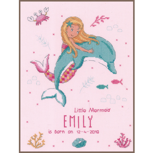 Vervaco LITTLE MERMAID & DOLPHIN Birth Record Counted Cross Stitch Kit PN-0172819