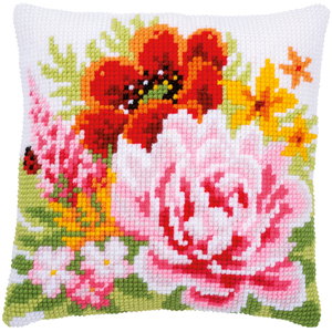 Vervaco COLOURFUL FLOWERS Cross Stitch Cushion Kit 40cm x 40cm PN-0184990