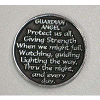 Guardian Angel Pocket Token With Message / Prayer, 31mm Diameter Metal