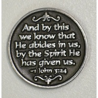 Holy Spirit Pocket Token With Message / Prayer, 31mm Diameter Metal