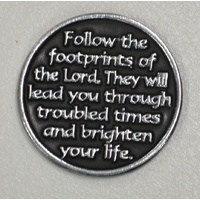 FOOTPRINTS Pocket Token With Message / Prayer 31mm Diameter Metal