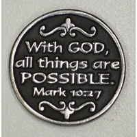 WITH GOD ALL... Pocket Token With Message / Prayer 31mm Diameter Metal