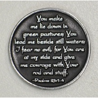THE LORD IS MY SHEPHERD, Pocket Token With Message / Prayer 31mm Diameter Metal