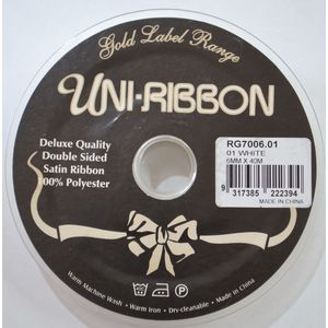 Uni-Ribbon Double Sided Satin Ribbon, 6mm WHITE, Full 40 Metre Roll