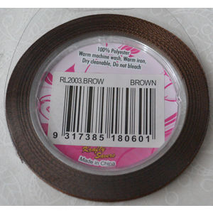 All Purpose Satin Ribbon 3mm x 6m, Washable, BROWN
