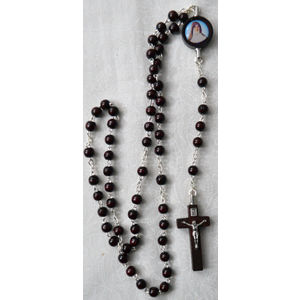 Mary MacKillop Wood Rosary, 5mm Beads, Picture Centrepiece, Rosary Made In Italy