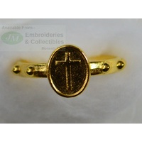 Cross Rosary Ring 19mm Gold Tone Metal