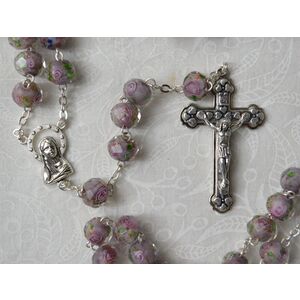 Rosary, 6mm Glass Facet Beads AMYTHEST, Boxed, Made In Italy