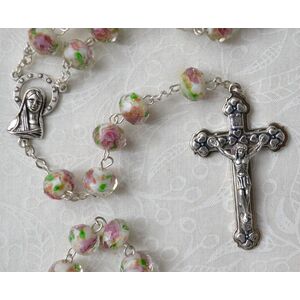 Rosary, 6mm Glass Facet Beads WHITE, Boxed, Made In Italy