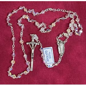 Rosary, (925) Sterling Silver Swarovski 6mm Crystals Gift Boxed, Made In Italy