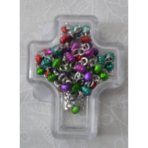 MultiColoured Metal Rosary, 3mm Beads, Madonna Centrepiece, Cross Box, Made In Italy
