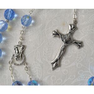 Rosary, 9mm Glass Beads BLUE, Boxed, Made In Italy