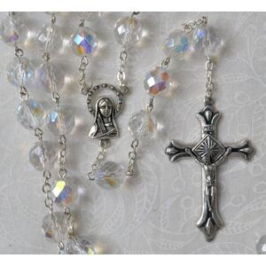 Rosary, 9mm Glass Beads CLEAR, Boxed, Made In Italy