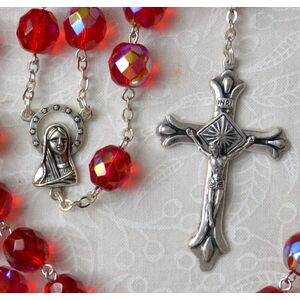Rosary, 9mm Glass Beads RUBY RED, Boxed, Made In Italy