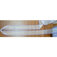 LILAC WHITE 37mm Iridescent Feather Edge Eyelet Lace, Per metre