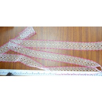 HOT PINK WHITE 37mm Iridescent Feather Edge Eyelet Lace, Per metre