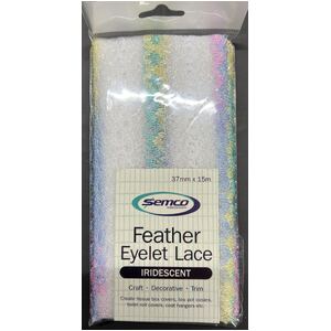 Semco MULTI Colour Iridescent Feather Edge Eyelet Lace, 37mm x 15m
