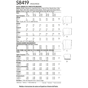 Women's Kimono Style Wrap with Variations Sizes XS - XL Pattern 8419 