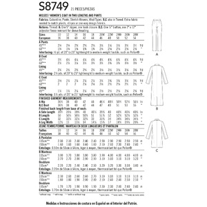 Simplicity Sewing Pattern 8749 Women's / Plus Size Mimi G Style Coat and Pant AA Sizes 10-18