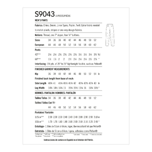 Simplicity Sewing Pattern S9043 Men's Pants From Mimi Gee Style BB Sizes 44-52
