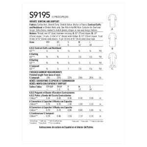 S9195 INFANT BUNTING, JUMPSUIT Simplicity Sewing Pattern 9195