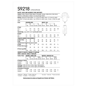 S9218 FAMILY TUNIC & PANTS Simplicity Sewing Pattern 9218