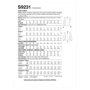 S9231 MISSES' BLOUSES Simplicity Sewing Pattern 9231