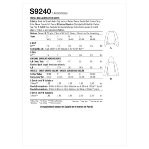 S9240 UNISEX PULLOVER SHIRTS Simplicity Sewing Pattern 9240