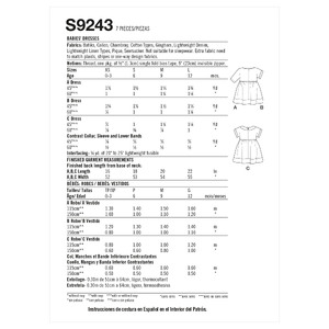 S9243 BABIES' DRESSES Simplicity Sewing Pattern 9243