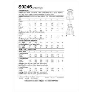 S9245 CHILDREN'S DRESS Simplicity Sewing Pattern 9245