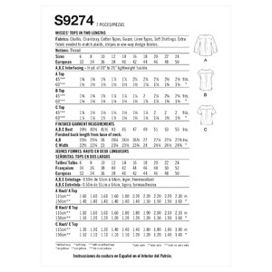 S9274 MISSES' TOPS Simplicity Sewing Pattern 9274