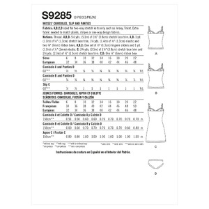 S9285 MISSES CAMI, SLIP, PANTY Simplicity Sewing Pattern 9285