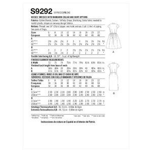 S9292 MISSES' MANDARIN DRESSES Simplicity Sewing Pattern 9292