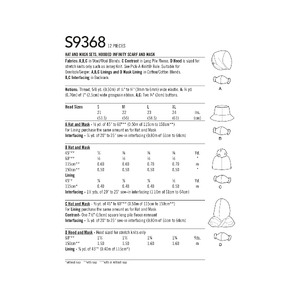 S9368 HAT, INFNTY SCARF & MASK Simplicity Sewing Pattern 9368
